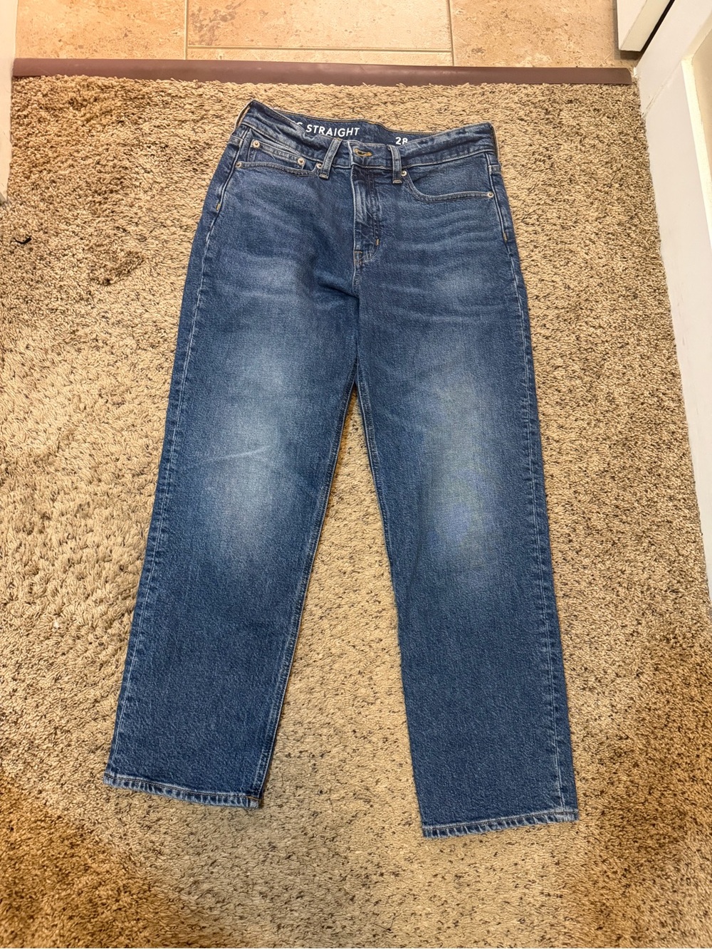 Classic Straight J Crew Ankle Jeans in Blue Denim